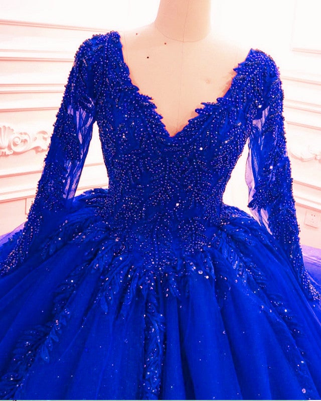 Ball Gown Wedding Dress Long Sleeves Lace Beaded V Neck alinanova Ball Gown Wedding Dress Long Sleeves Lace Beaded V Neck alinanova