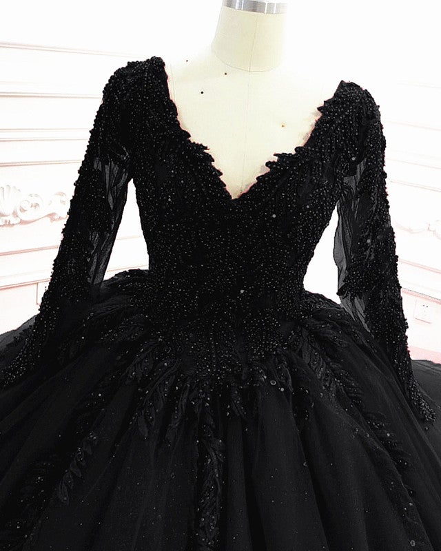 Gothic Black Wedding Dresses Long Sleeves