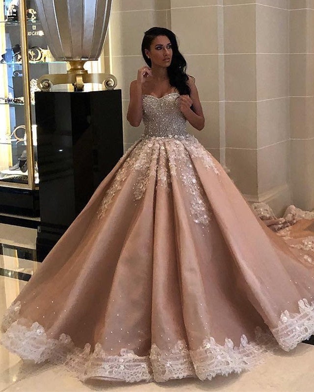 Ball Gown Wedding Dresses Sweetheart Beaded With 3D Flowers