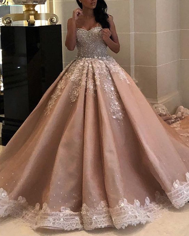 Ball Gown Wedding Dresses Sweetheart Beaded With 3D Flowers-alinanova