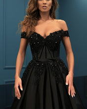 Load image into Gallery viewer, Beaded Lace Off The Shoulder V-neck Satin Ball-Gown Prom Dresses
