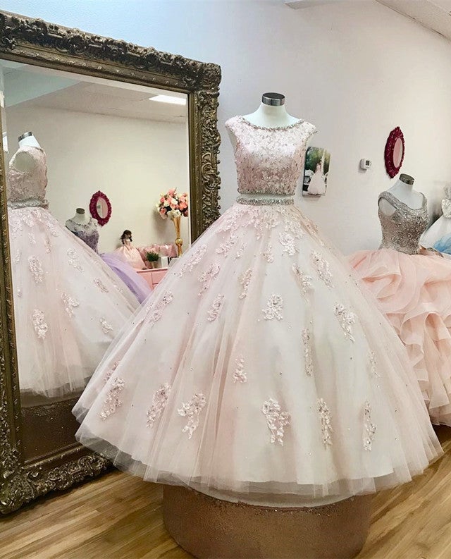 Two Piece Quinceanera Dresses Ball Gowns Lace Crop Top alinanova