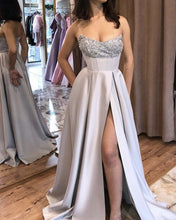 Load image into Gallery viewer, Beaded Strapless Corset Prom Dresses Satin Split-alinanova
