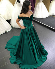 Load image into Gallery viewer, Beaded V-neck Off The Shoulder Satin Ball Gowns Wedding Dress
