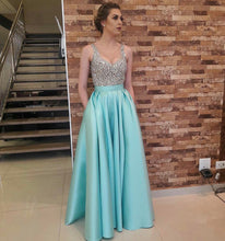 Load image into Gallery viewer, Beading Satin Long Prom Dresses With Pockets

