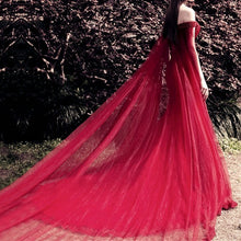 Load image into Gallery viewer, Beading V Neck Off Shoulder Lace Mermaid Evening Dresses Removable Skirt-alinanova
