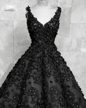 Load image into Gallery viewer, Black 3D Flowers Wedding Dresses V-neck Ball Gown
