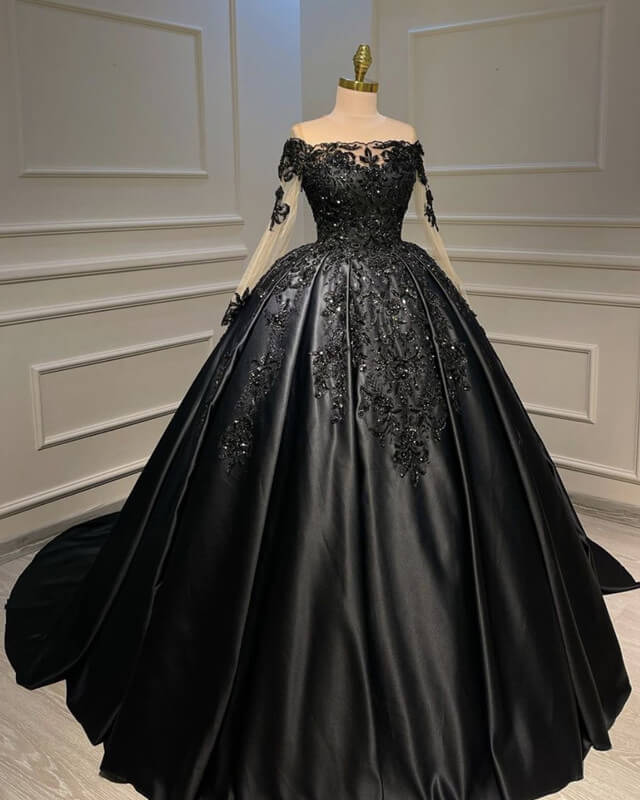 Ball Gown Appliques Long Sleeve Satin Dress – alinanova