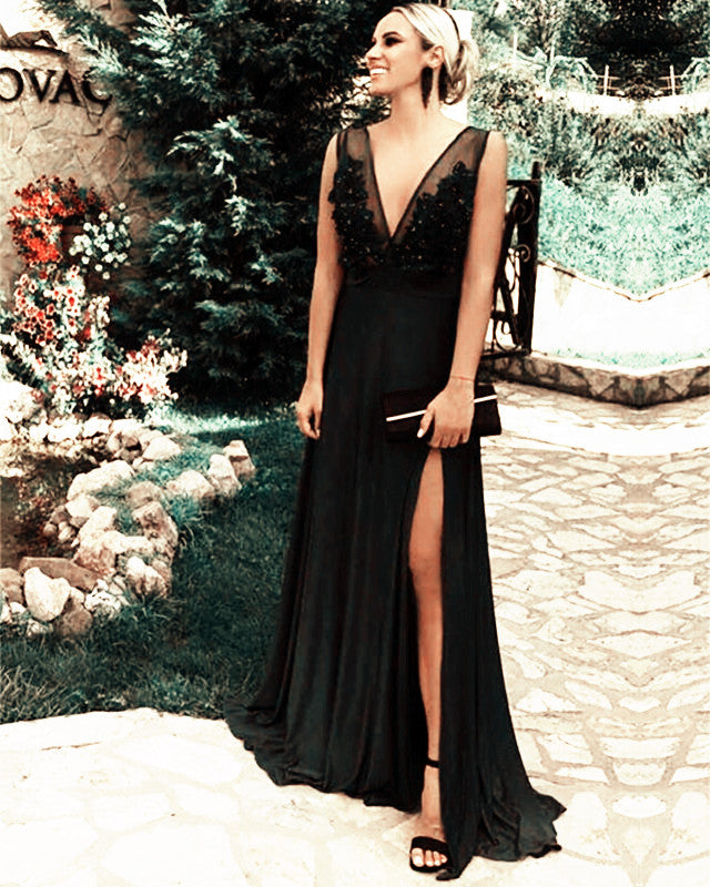Sexy Split Prom Dresses Long Chiffon Open Back – alinanova
