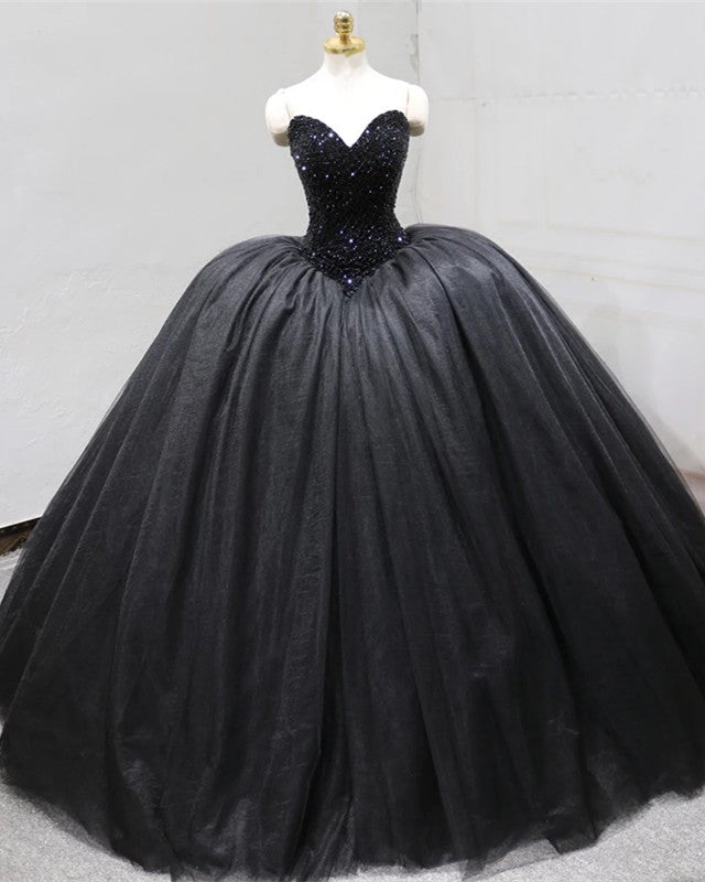 Black Corset Wedding Dress Ball Gown Beaded Sweetheart – alinanova
