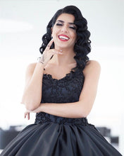 Load image into Gallery viewer, Black Lace Embroidery V-neck Satin Ball Gowns Wedding Dresses
