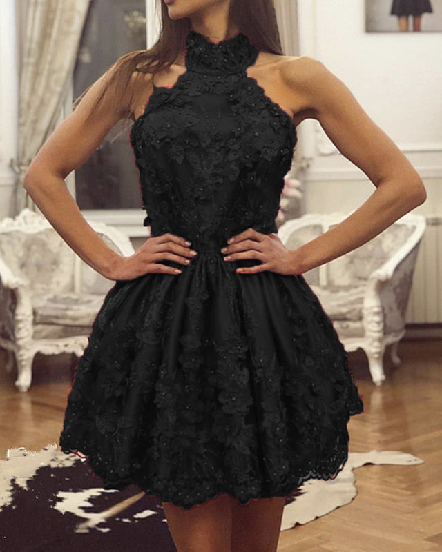 Elegant Halter Lace Homecoming Dresses Open Back alinanova Elegant Halter Lace Homecoming Dresses Open Back alinanova