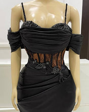 Load image into Gallery viewer, Black Mermaid Corset Prom Dresses Appliques Beaded
