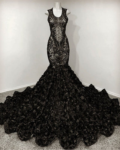 Black Sequin Mermaid African American Prom Dresses