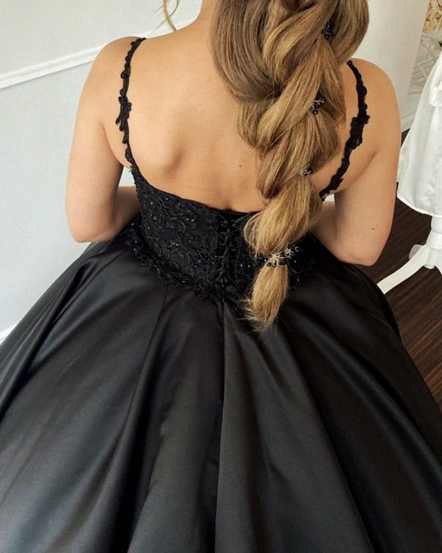 Black Satin Ball Gown Corset Wedding Dresses alinanova Black Satin Ball Gown Corset Wedding Dresses alinanova
