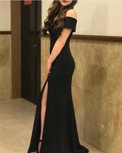 Load image into Gallery viewer, Black Satin Prom Dresses Mermaid Off The Shoulder
