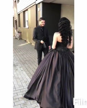 Load image into Gallery viewer, Black Satin Sweetheart Wedding Dresses Ball Gowns Lace Appliques
