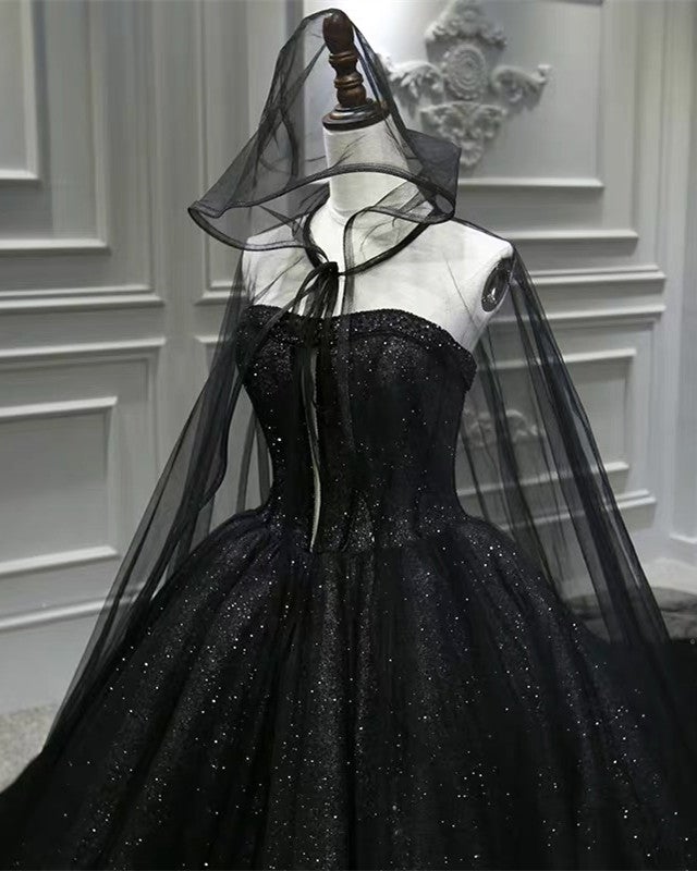 Black Sparkly Wedding Dress Ball Gown With Cape Veil Black Sparkly Wedding Dress Ball Gown With Cape Veil