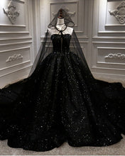 Black Wedding Dress Sequins Ball Gown With Cape Veil – alinanova