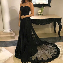 Load image into Gallery viewer, Black Sweetheart Tulle Mermaid Evening Gowns Lace Appliques-alinanova
