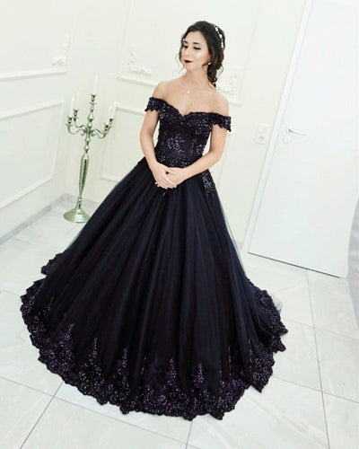 Wedding-Dresses-Black-Lace-Ball-Gowns