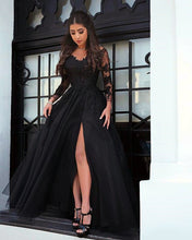 Load image into Gallery viewer, Tulle Formal Dresses Leg Slit Appliques Sleeves
