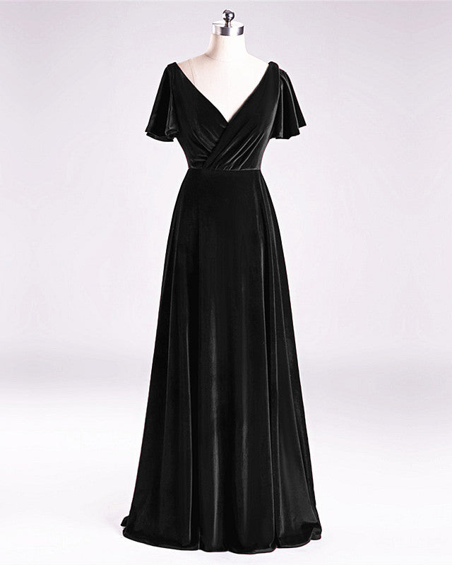 fitted lace wedding dress Black Velvet One Shoulder With Shoulder Bow Dress