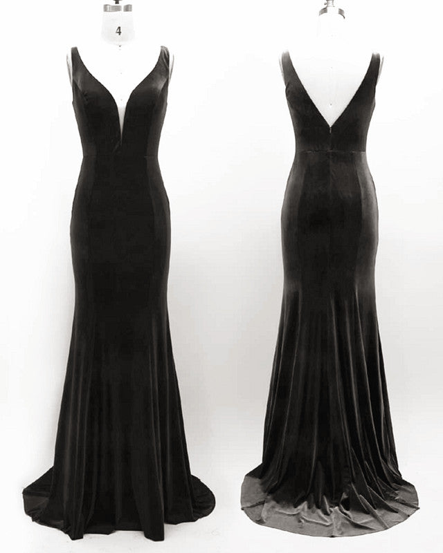 black velvet bridesmaid dresses Dark Green Velvet Bridesmaid Dresses Mermaid Plunge Neck – alinanova
