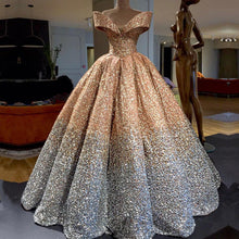 Load image into Gallery viewer, Bling Bling Off The Shoulder Ball Gown Wedding Dress With Sequins And Crystal Beads-alinanova
