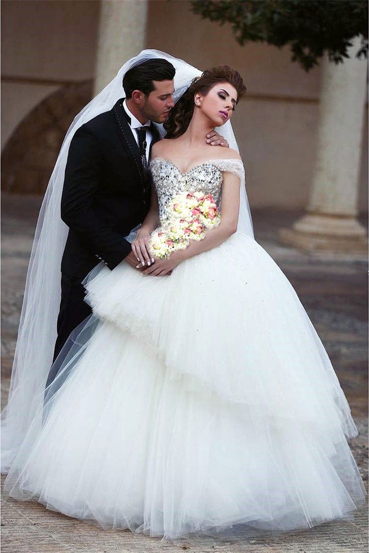 Bling Bling Pearl And Crystal Beaded Wedding Dress Ball Gown Off Shoul Bling Bling Pearl And Crystal Beaded Wedding Dress Ball Gown Off Shoul