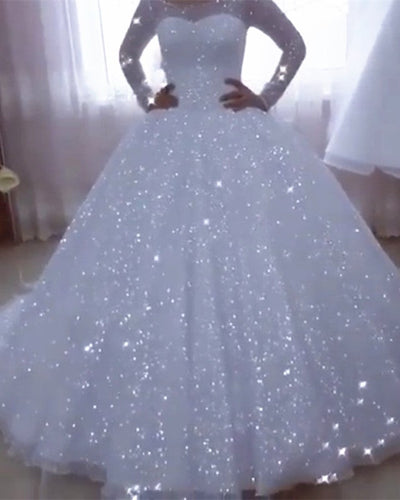 Long Sleeve Sequin Wedding Dress