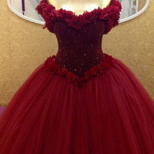 Load image into Gallery viewer, Bling Bling Sequins Beaded Corset Tulle Ball Gowns Flower Wedding Dress Off Shoulder
