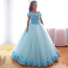 Load image into Gallery viewer, Bling Bling Sequins Beaded Corset Tulle Ball Gowns Flower Wedding Dress Off Shoulder-alinanova
