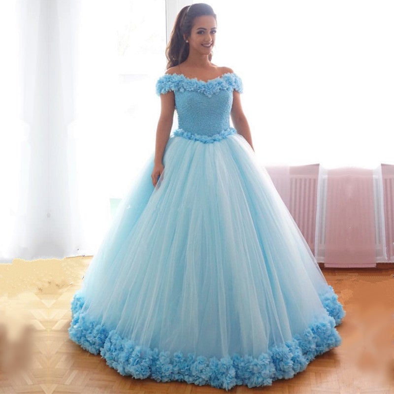 Bling Bling Sequins Beaded Corset Tulle Ball Gowns Flower Wedding Dress Off Shoulder-alinanova