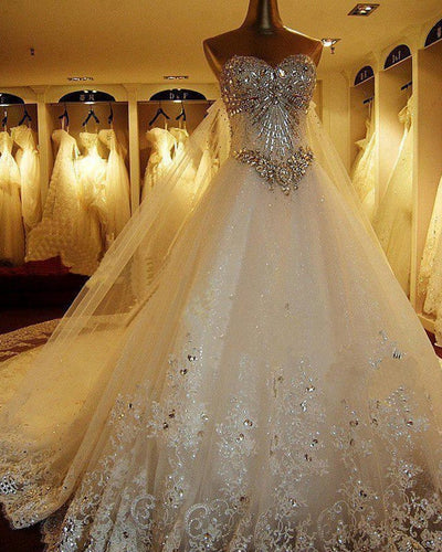 Bling Bling Wedding Dresses Tulle Lace Appliques
