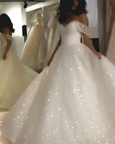 Bling Bling Wedding Dresses Sequin Off Shoulder-alinanova