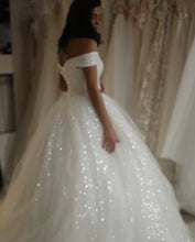 Load image into Gallery viewer, Bling Bling Wedding Dresses Sequins Off Shoulder Ball Gowns

