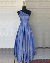 Load image into Gallery viewer, Blue Sparkly One Shoulder Dress
