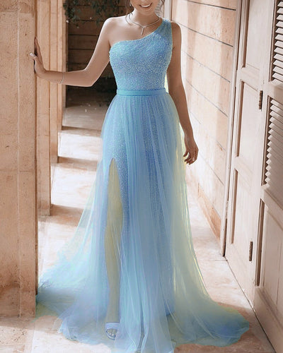 One Shoulder Prom Dresses Blue