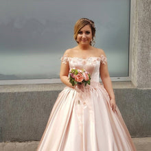 Load image into Gallery viewer, Blush Pink Ball Gowns Corset Satin Dresses With Flowers
