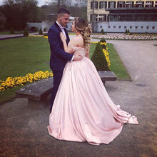 Load image into Gallery viewer, Blush Pink Ball Gowns Corset Satin Dresses With Flowers
