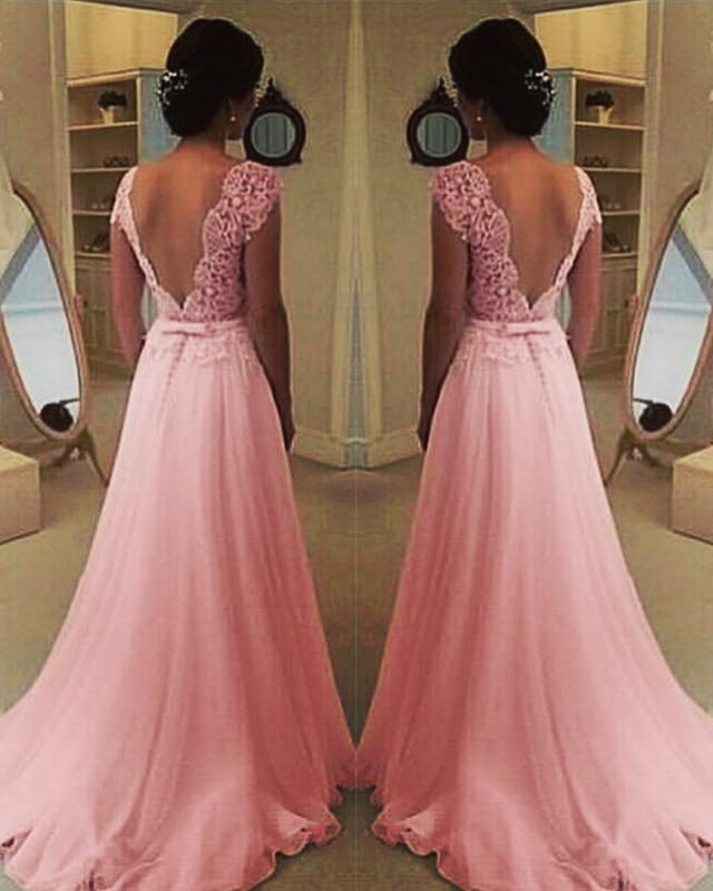 Blush Pink Chiffon Wedding Dress Lace Cap Sleeves Blush Pink Chiffon Wedding Dress Lace Cap Sleeves