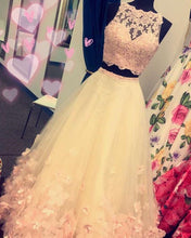 Load image into Gallery viewer, Blush Pink Lace Crop Tulle Two Piece Ball Gowns Quinceanera Dresses
