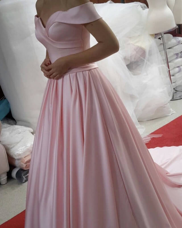 Blush Pink Satin Prom Dresses