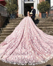 Load image into Gallery viewer, Blush Pink Wedding Dresses Sweetheart Ball Gowns With Lace Flower Embroidery
