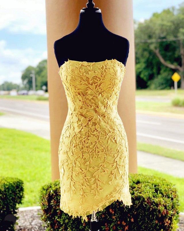 Elegant Yellow Lace Homecoming Dresses 2019