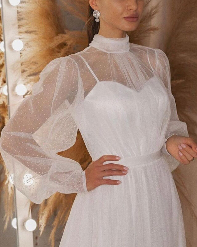 princess polly baby blue dress Flowy Tulle Long Sleeve Boho Wedding Dresses