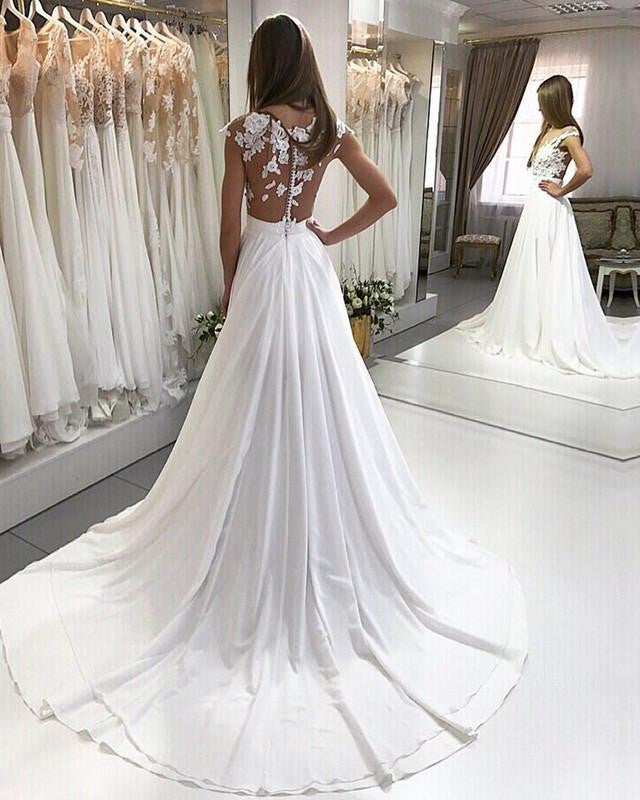 Boho Chic Lace Appliques Long Chiffon Beach Wedding Dresses – alinanova