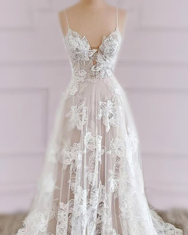 lace prom see through prom dresses Split See Through Lace Formal Gown Sweetheart Neck Tulle Prom Dress US12 / Custom Color main image 0