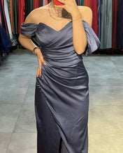 Load image into Gallery viewer, Dusty Blue Midi Soft Satin Dress
